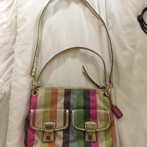 Authentic COACH #19025 Poppy Legacy Striped Sequined Crossbody Purse